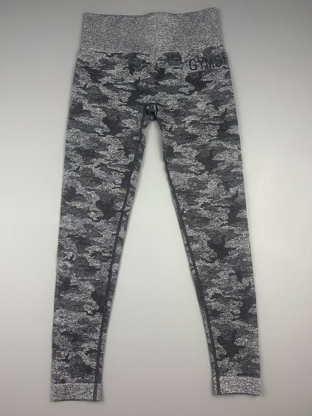Gymshark Camo Seamless Leggings Womens S Black Gray High Rise Workout GLLG1931